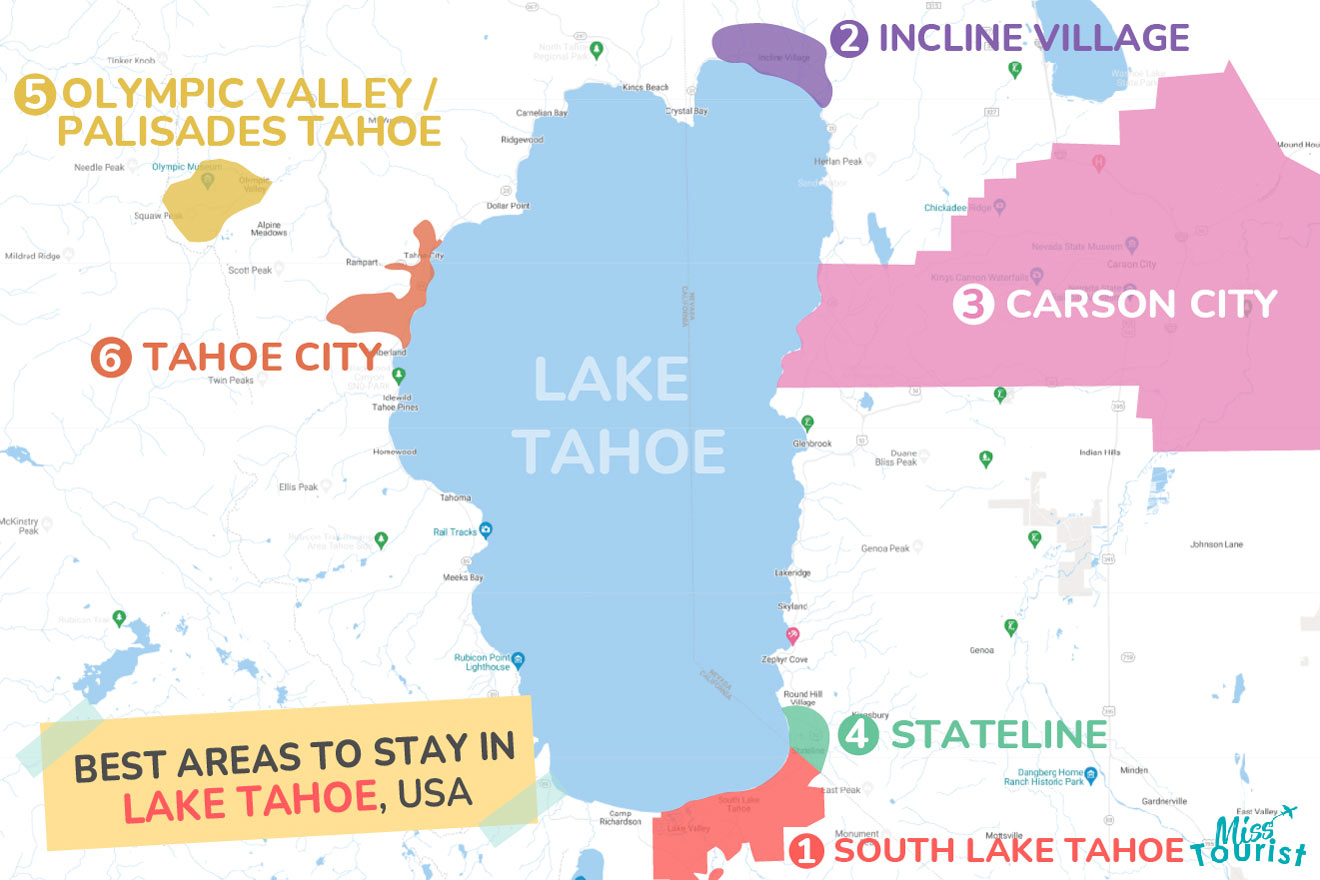 Map of best places to stay Lake Tahoe